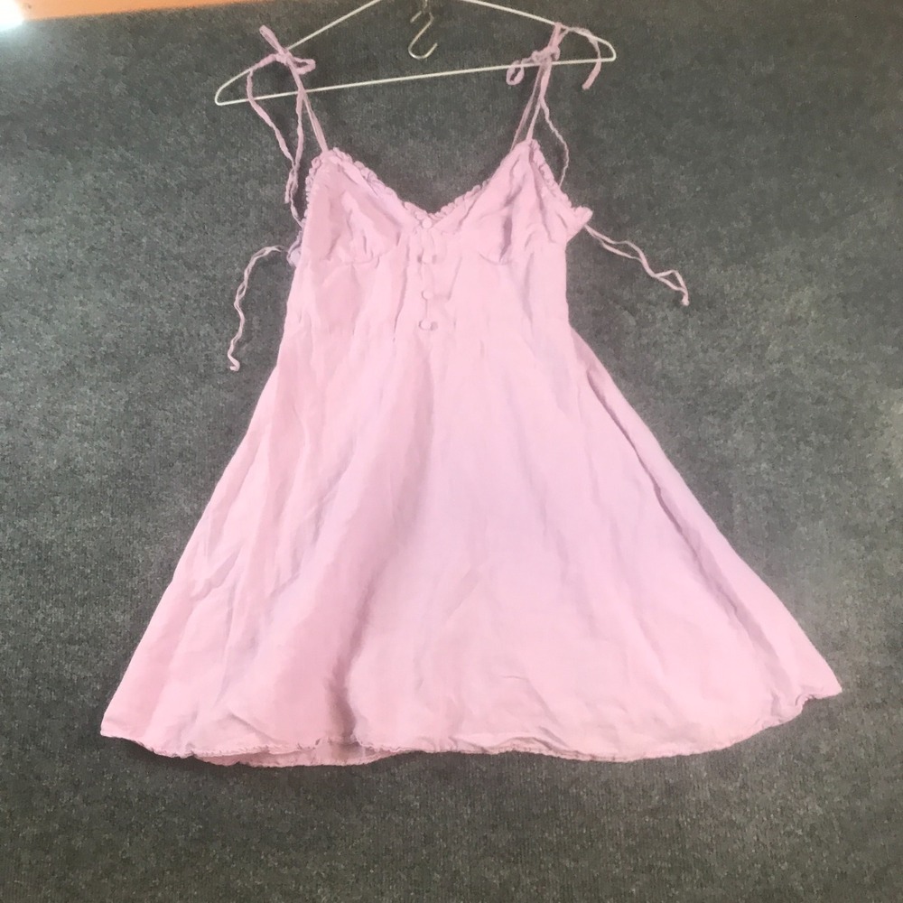 Zara Mini Slip Dress Womens Small Pink Sleeveless Tie Strap Ruffle V Neck Summer